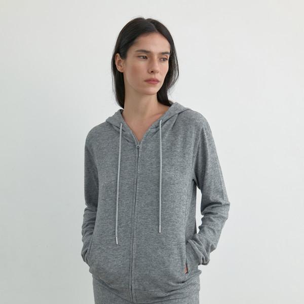 SOFT HOOD ZIP-UP _ MELANGE GREY