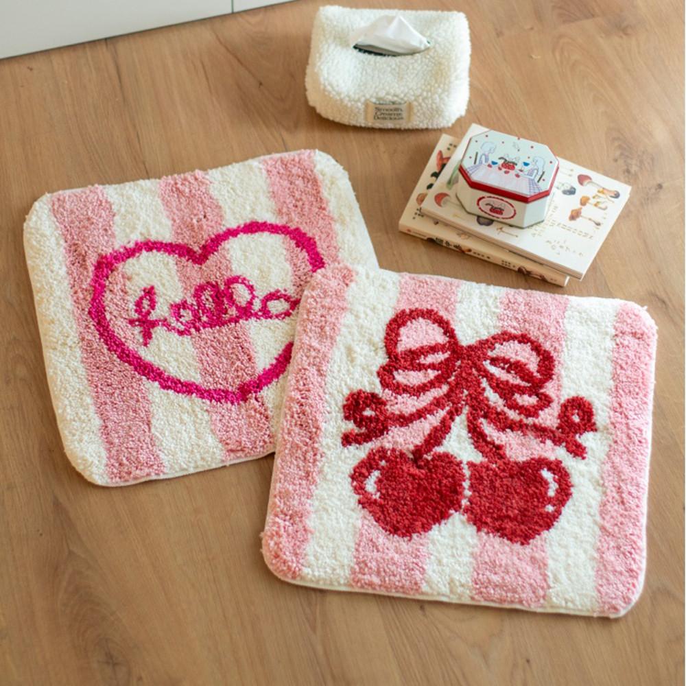 핑크 스트라이프 방석 사각 터프팅 의자방석 2종