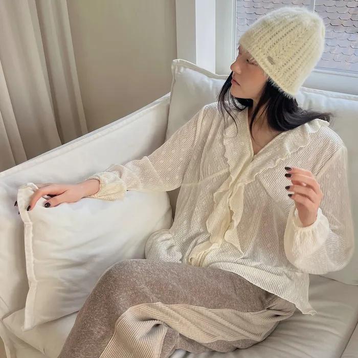 FLORAL JERSEY BLOUSE [ IVORY ]