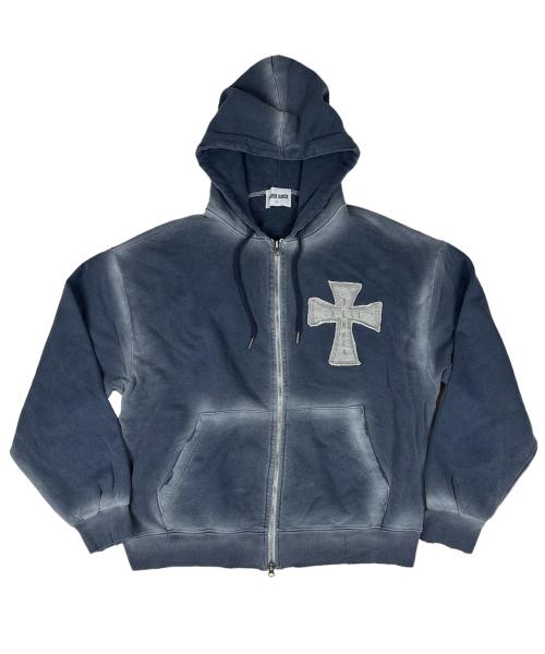 Hell Heaven Cross Vintage Sweat Hood Zip-up ((Grayish blue))