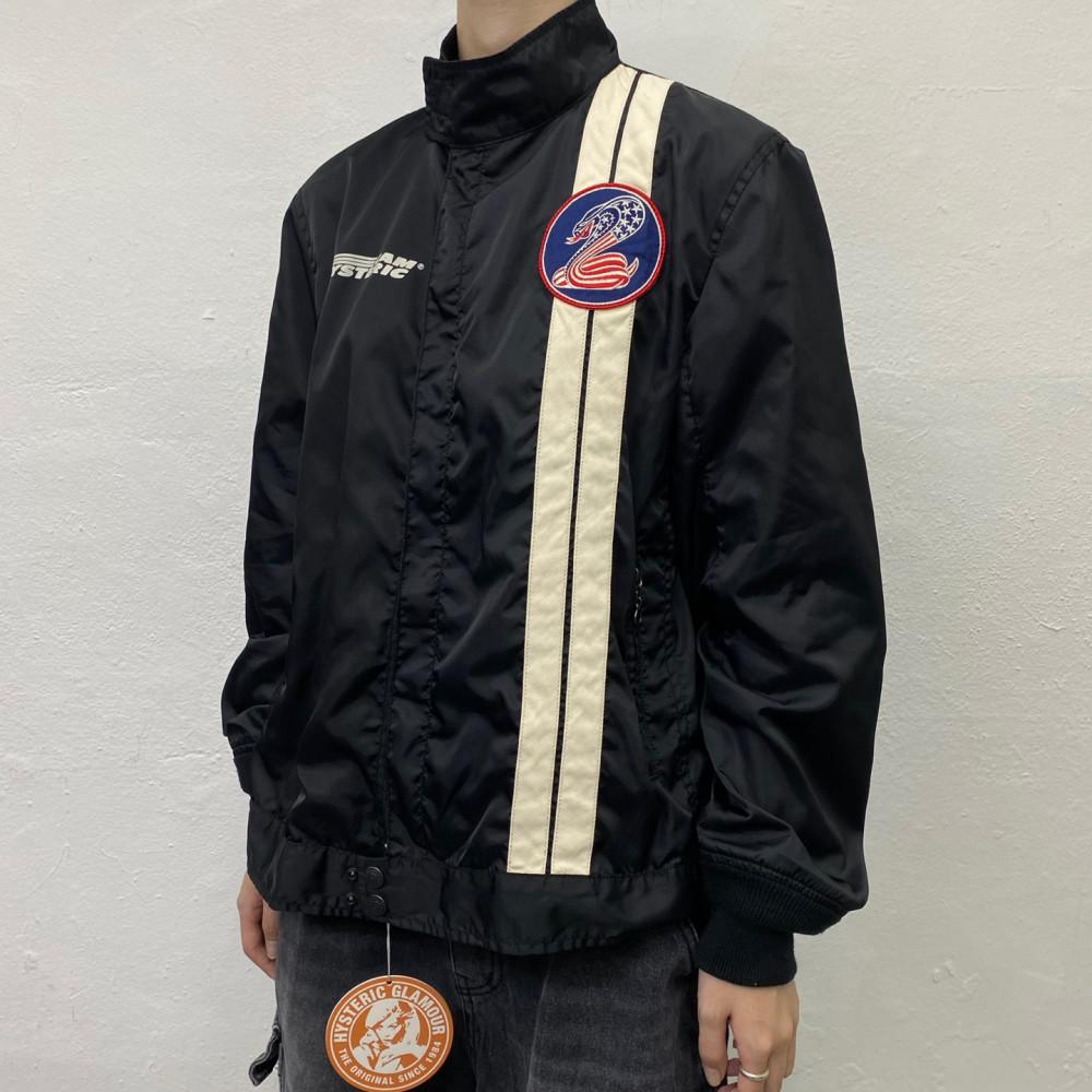 [중고] 히스테릭글래머(HYSTERIC GLAMOUR) 블랙컬러 스네이크 패치로고 후면 프린팅 나일론 레이싱 자켓