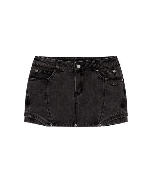 Button Denim Mini Skirt / Charcoal