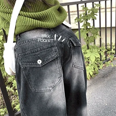 당일배송💗[MADE/백포켓!] 메튜 힙 볼륨 백 포켓 엣지 빈티지 워싱 와이드 롱 데님팬츠