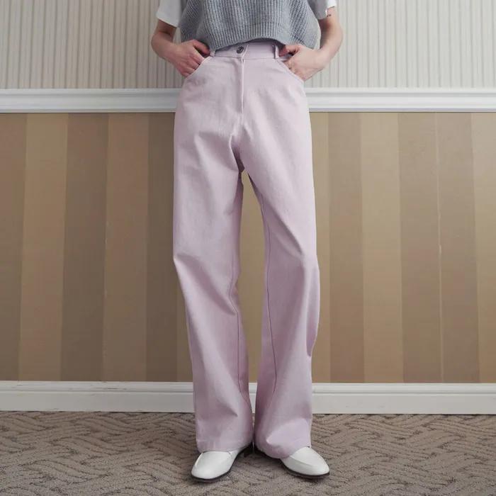 파우더리 와이드 코튼 팬츠 - 소프트 핑크