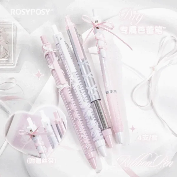 RosyPosy 발레 리본 소프트 볼펜 세트