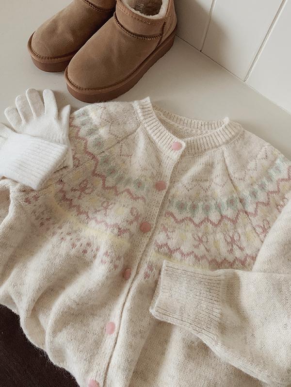 슬로우앤드 [💗주문폭주] 솜사탕 노르딕 패턴가디건 - 2 color