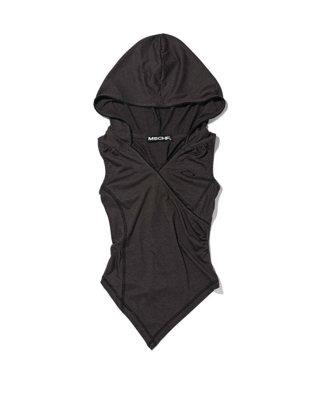 HOODED STRIPE VEST_BROWN/BLACK