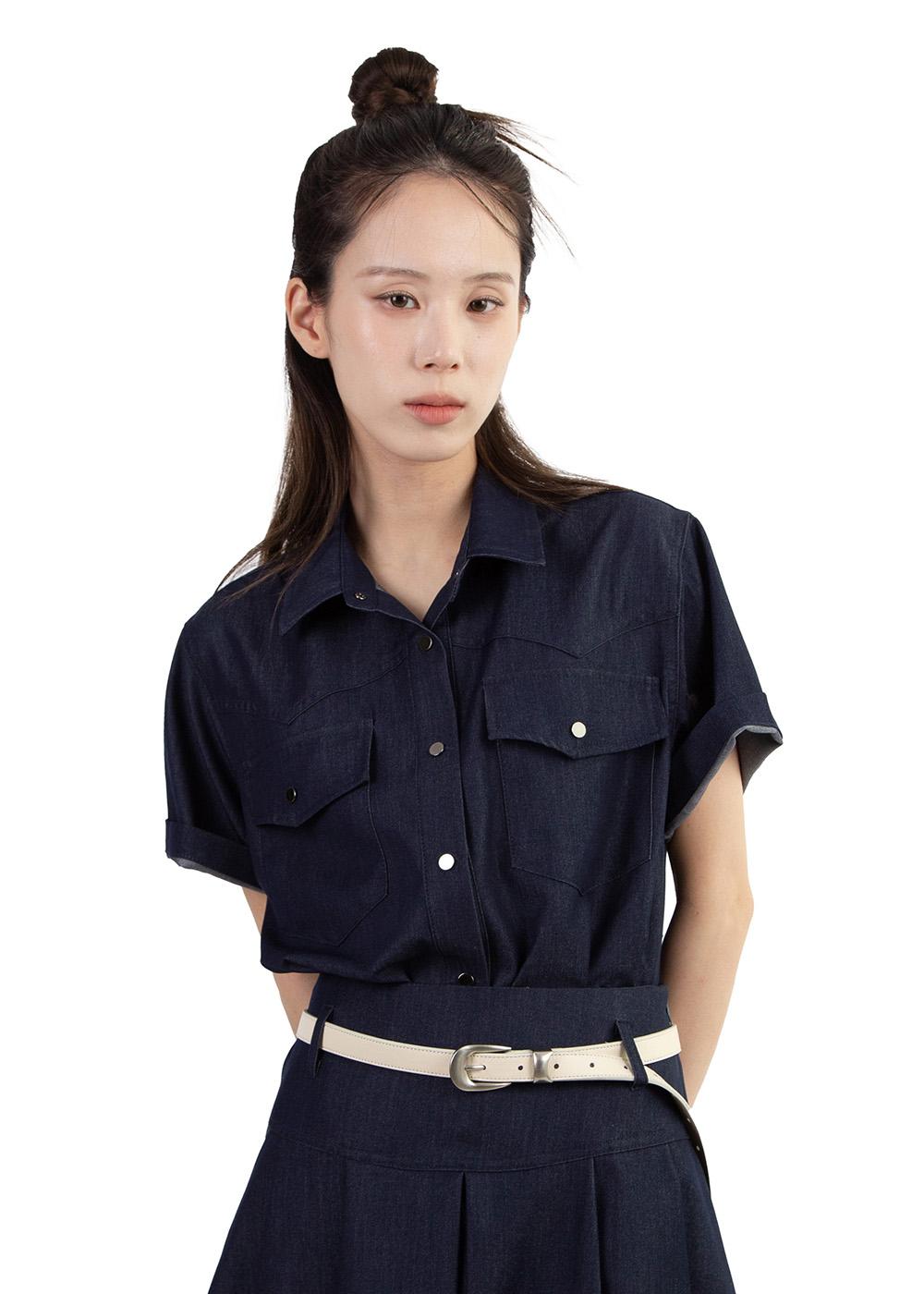 SOLID DENIM HALF SHIRT