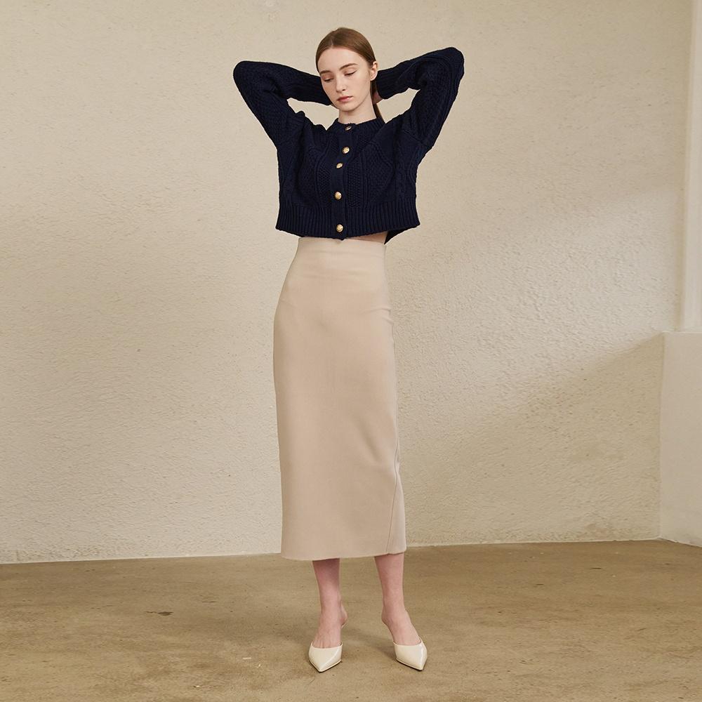Back Slit Slim fit Skirt - Beige