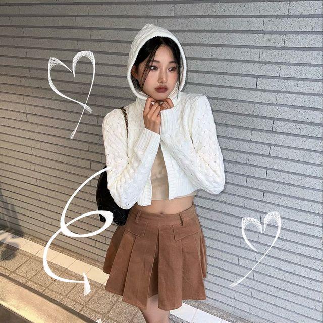 꽈배기 니트 후드가디건