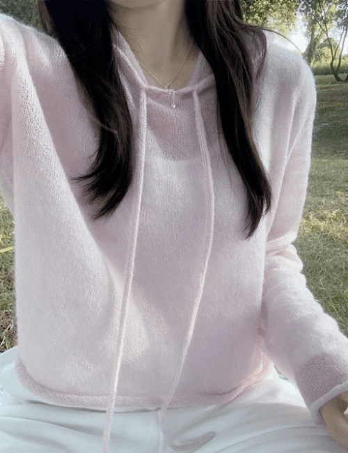 러체 [한정수량🫧] Bouquet hood knit 라벤더핑크 모헤어 후드 니트