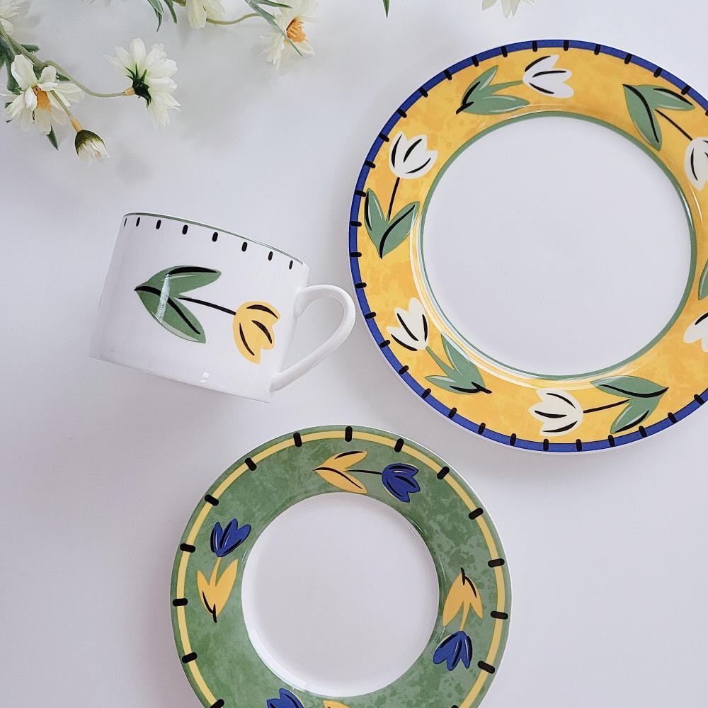 레트로 튤립  플레이트 애프터눈티 세트 디저트 그린