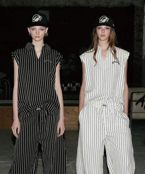 AJ 이지 슬리브리스 폴로 - 블랙/스트라이프