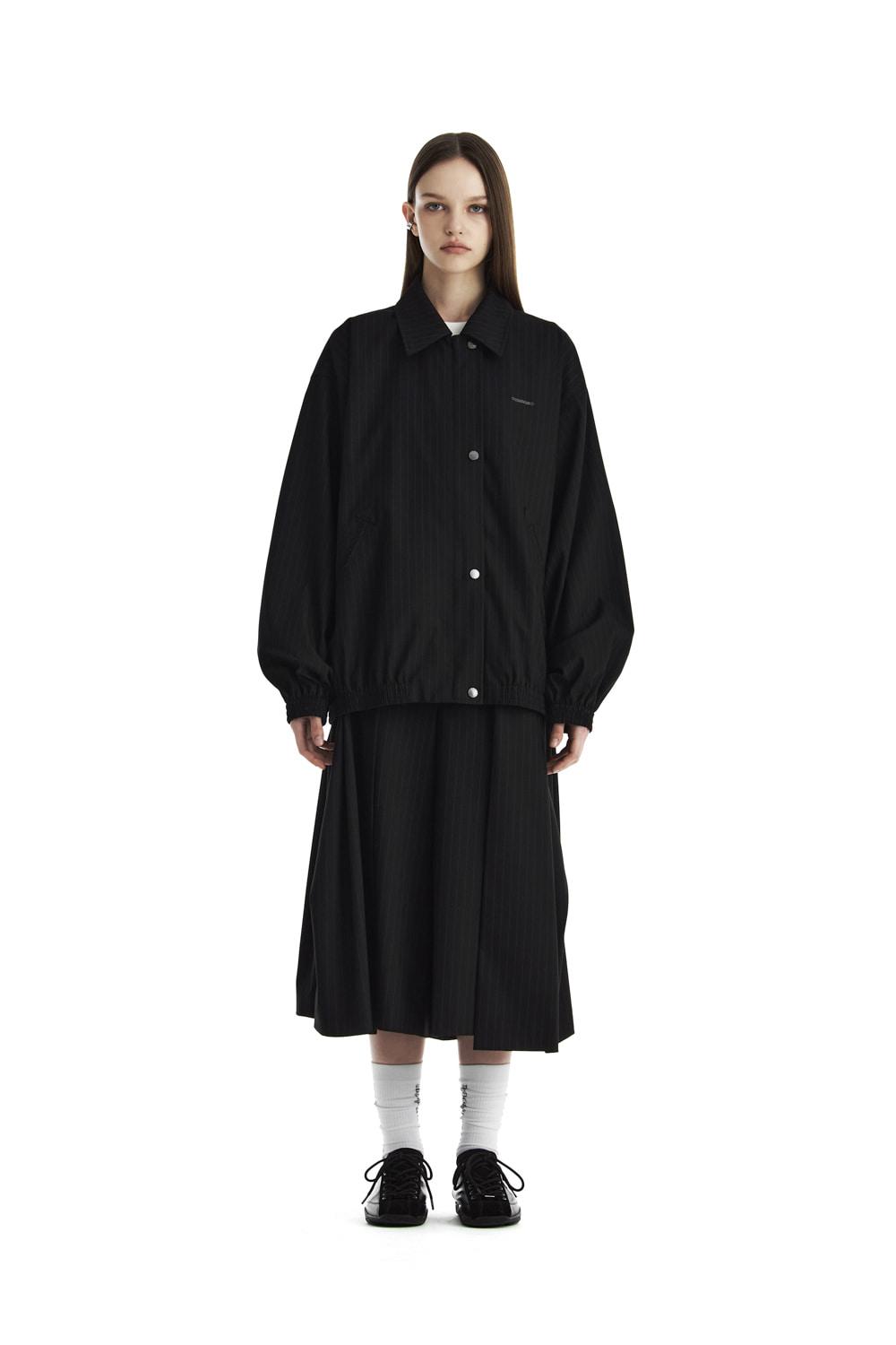 Stripe Oversized Blouson Set-Up Jumper [ Black ]