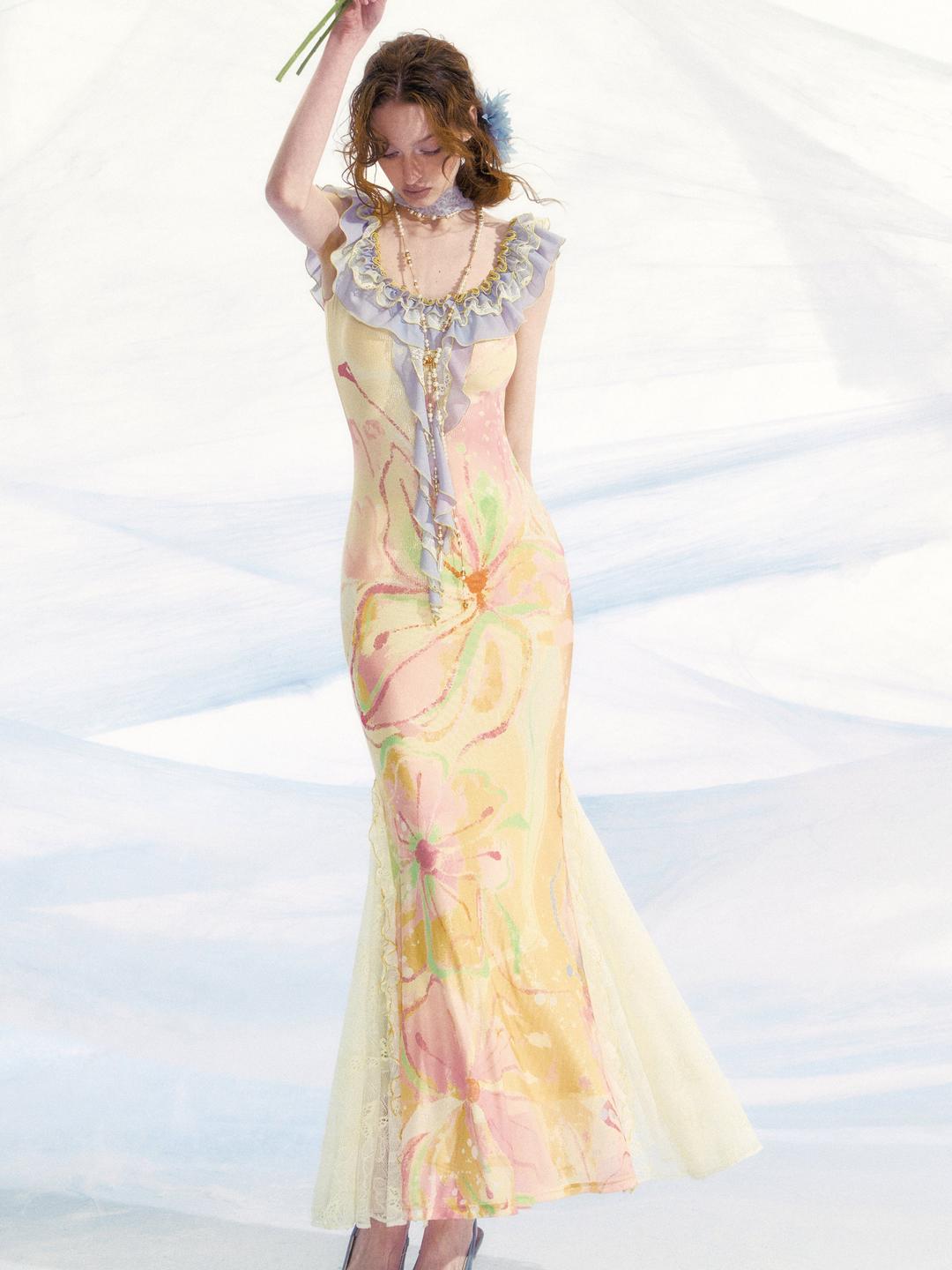 Pastel Yellow Floral Maxi Dress