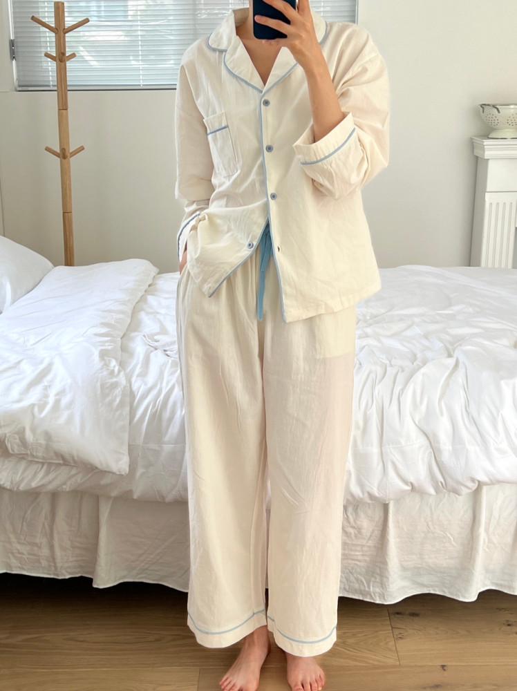 [마인드핑거] 모트파자마 (3color) 가을잠옷 무지파자마 간절기잠옷