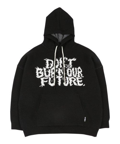 Oversized (19) Slogan Wool Knit Hoodie [Black]