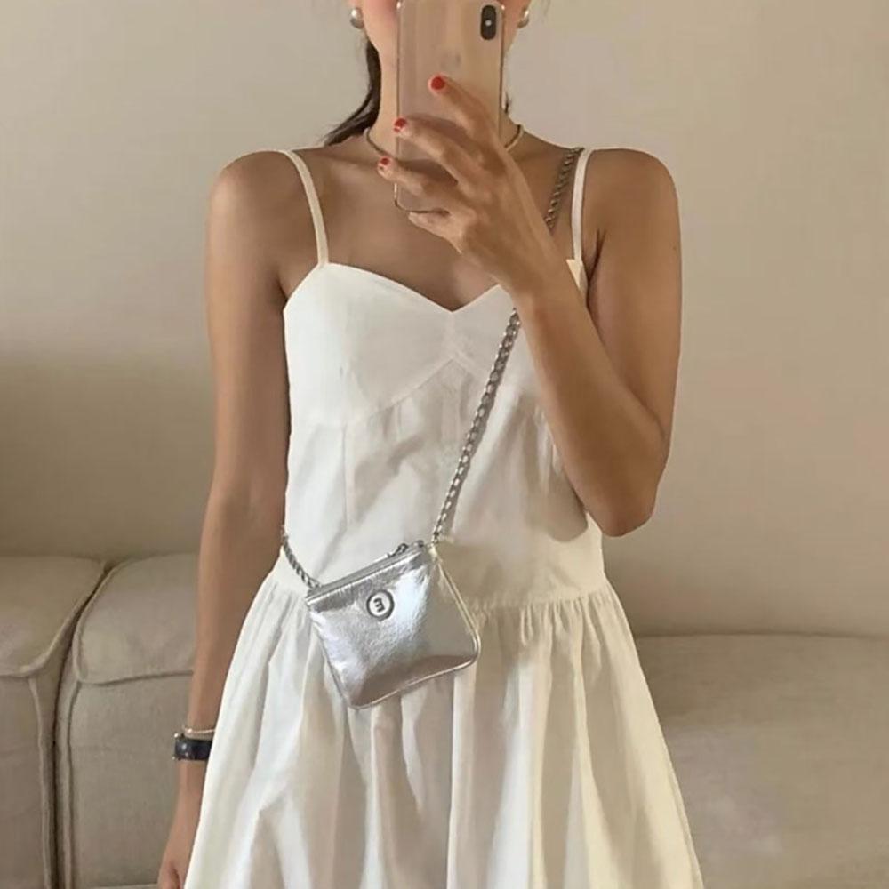 (바로배송) 오버무드 실버 미니백 유광 마이크로 체인 크로스백 2color