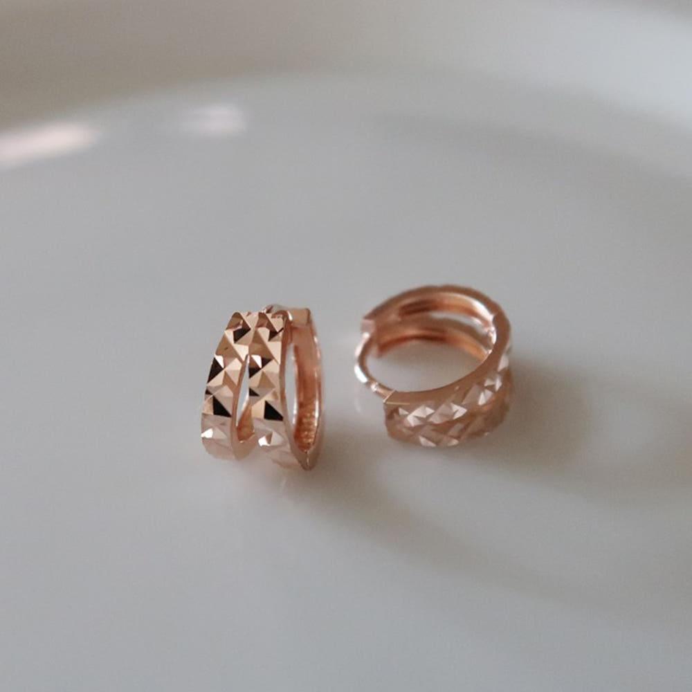 14k 18k 트위니티 원터치 링귀걸이 두줄 컷팅 데일리 금귀걸이