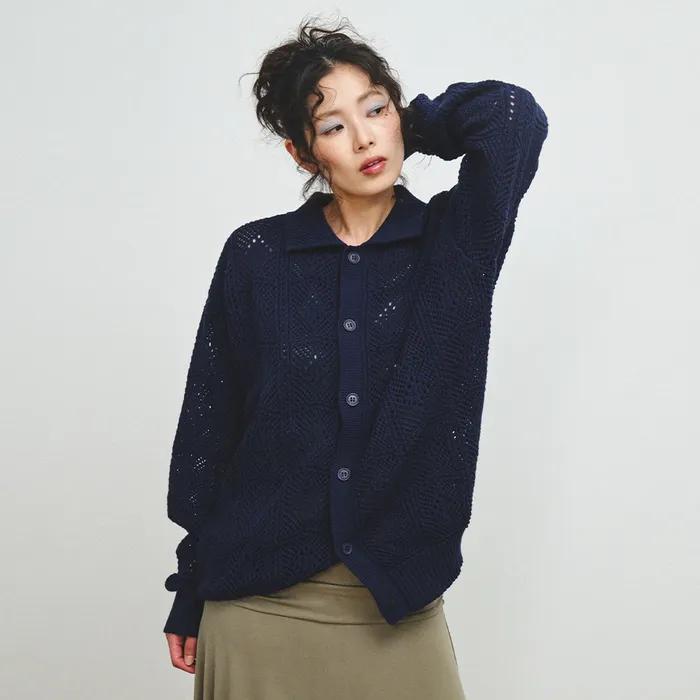 CROCHET CARDIGAN, NAVY