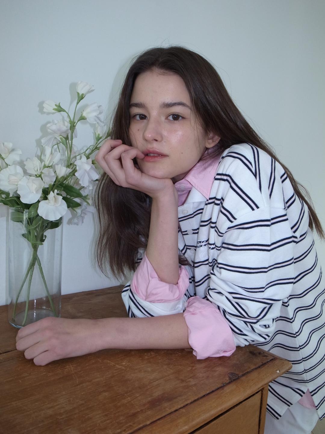 Striped PK Polo top (NAVY/PINK)