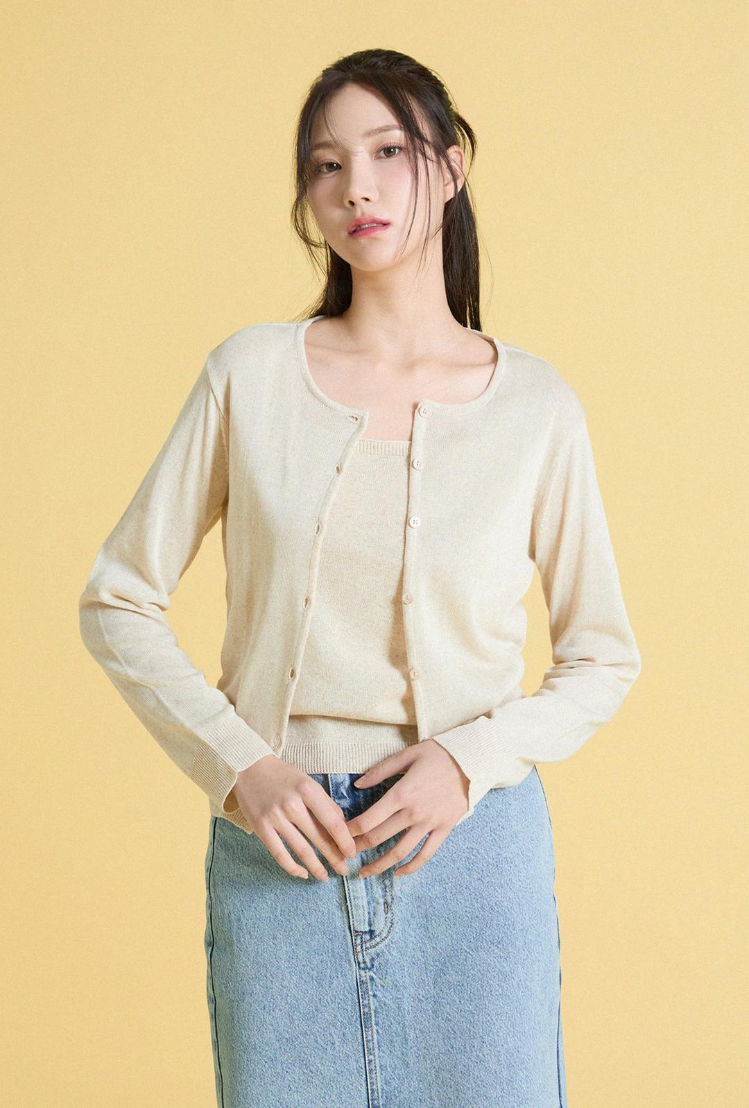 린넨 셋업 라운드넥 가디건_MIWCKF511T