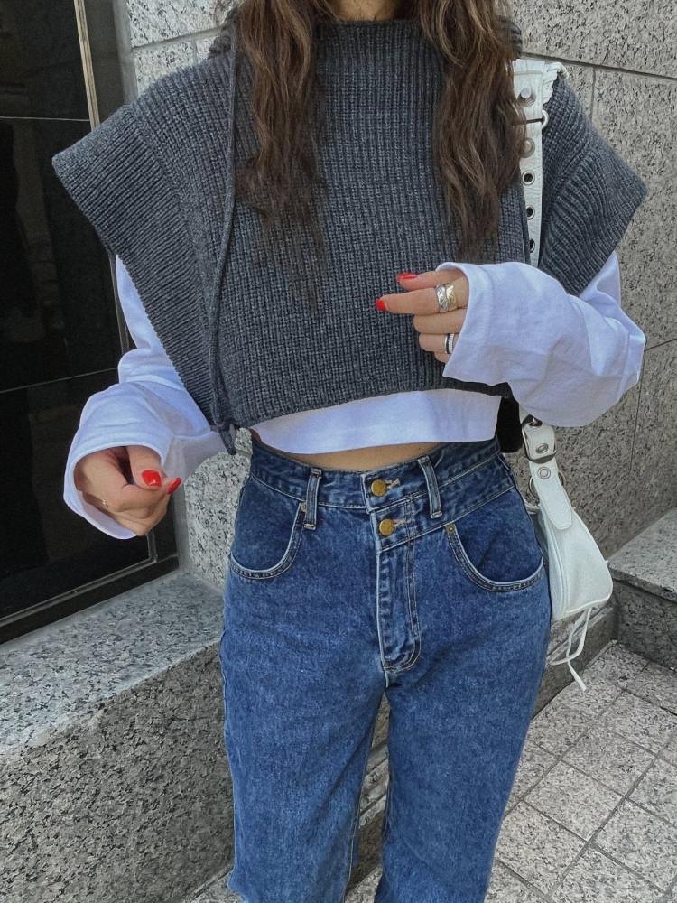 탑드레싱 숄더후드니트