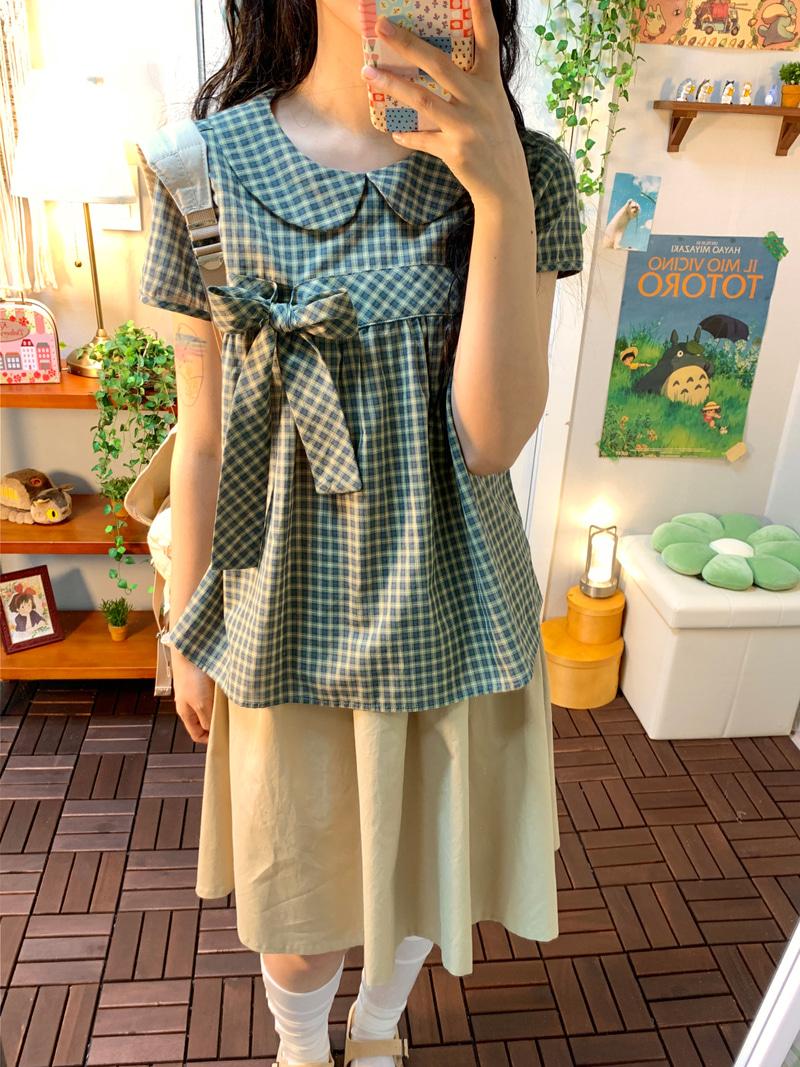 Kiki ribbon check bl ( 2 color )