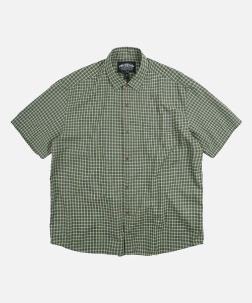 COTTON CHECK RELAXED HALF SHIRT _ GREEN