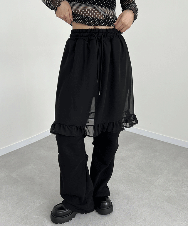 쉬폰 시스루 레이어드 트레이닝 스커트 팬츠 (2color)