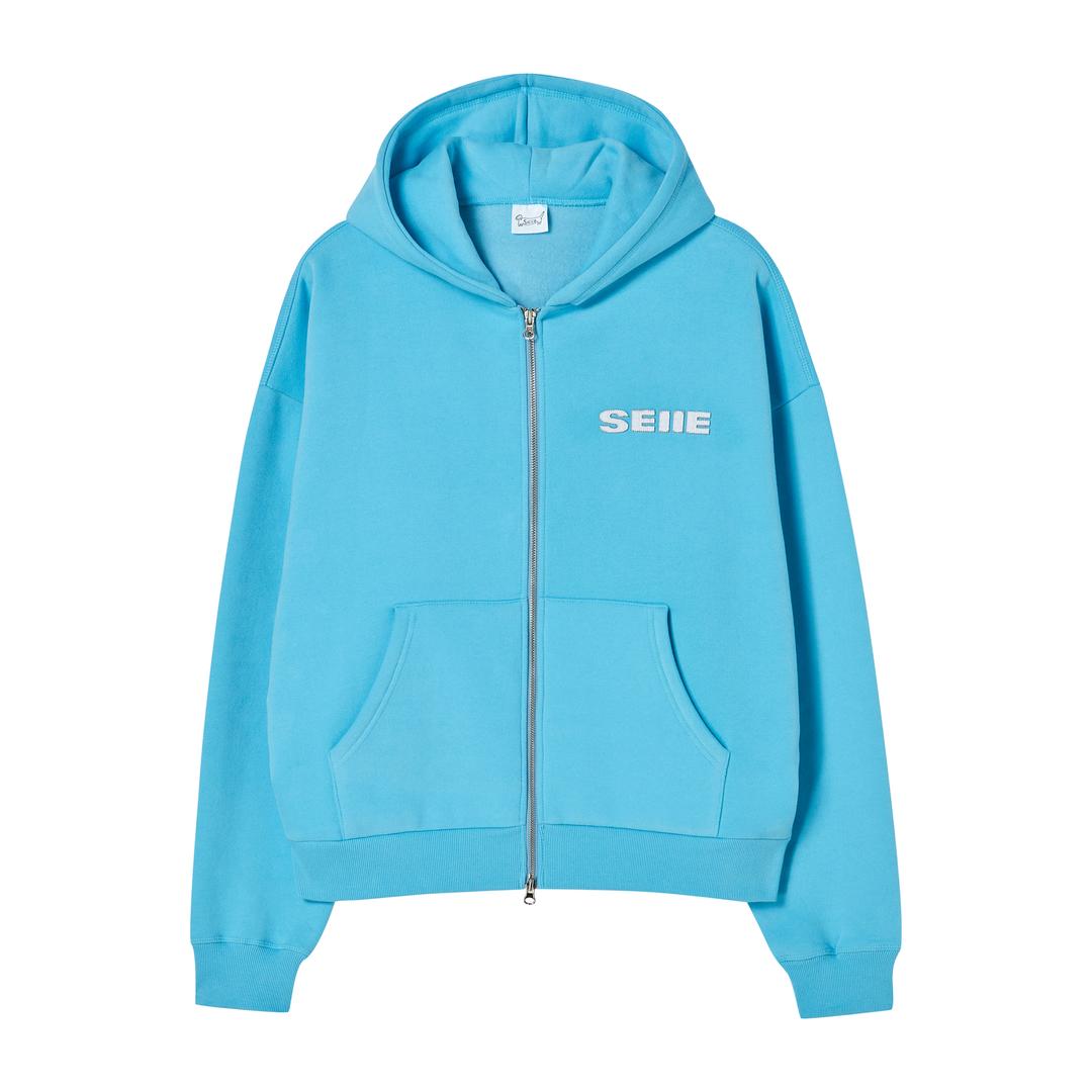 POP NEON APPLIQUE ZIP UP HOODIE / SKY BLUE