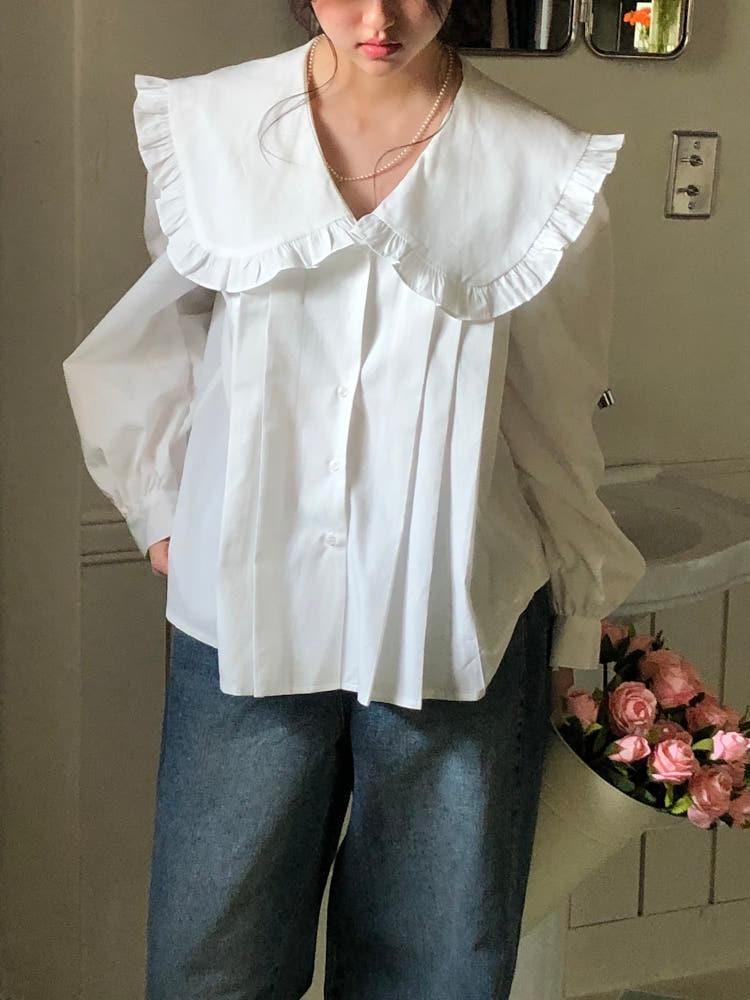 키프 플리츠 빅 카라 블라우스 2color