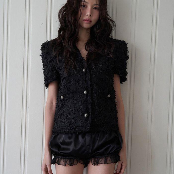 nelly fringe short sleeve tweed jacket (4Color)