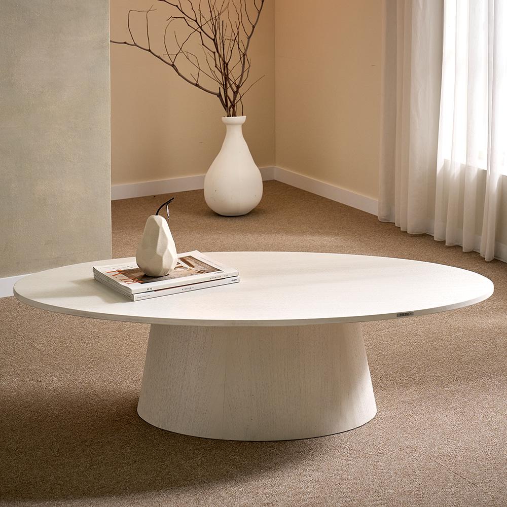 헤즈로 가디엘 원목 원형 쇼파 좌식 거실테이블 좌탁 화이트