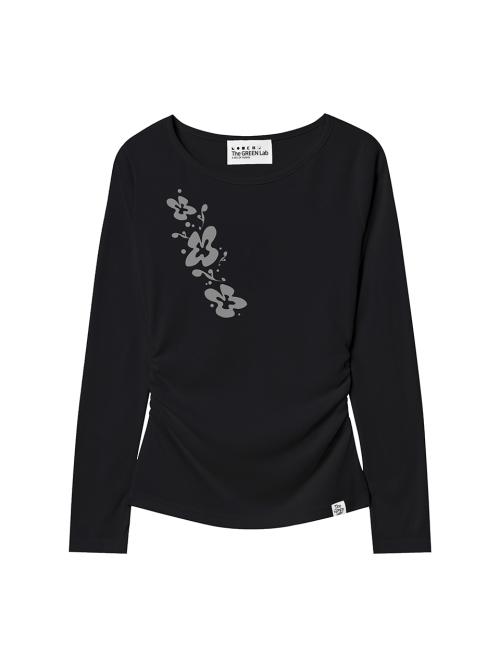 플라워 셔링 롱슬리브 긴팔 티셔츠 [블랙]