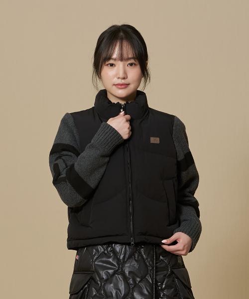 W 펭귄 니트 소매 푸퍼_Black