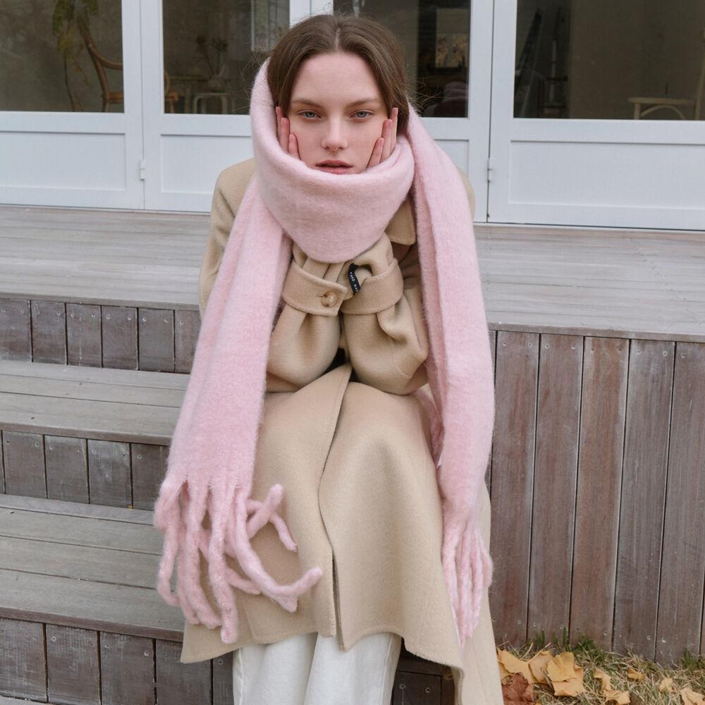 Wool long wide muffler - soft pink