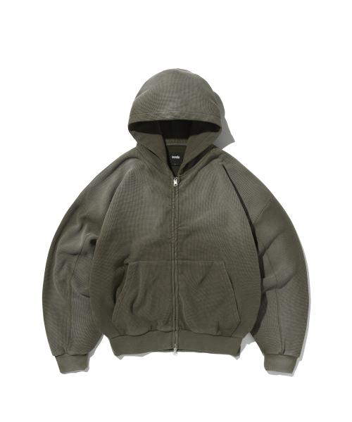 WASHED THERMAL HOOD ZIP UP [KHAKI]