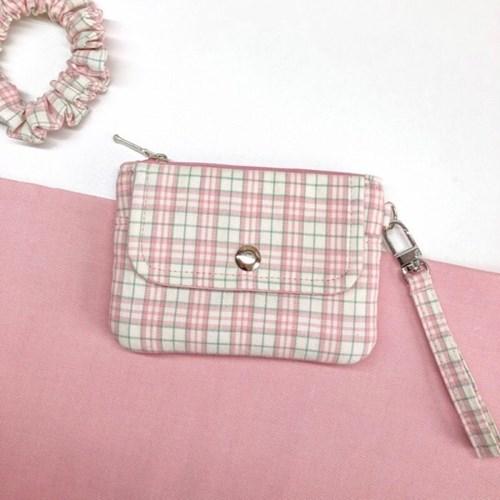 핑크 체크 카드지갑