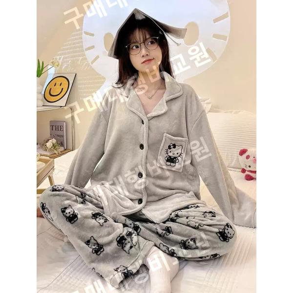 겨울 키티 그레이 수면 홈웨어세트 집순이 잠옷세트 겨울 파자마