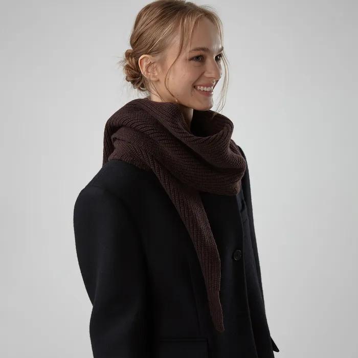 CHUNKY WOOL LARGE SCARF (BROWN)