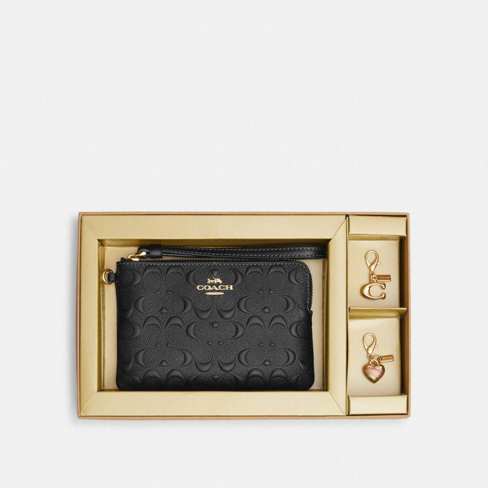 코치 시그니처 가죽 박스형 코너 지퍼 손목지갑 CF358 IMBLK Boxed Corner Zip Wristlet In Signature Leat