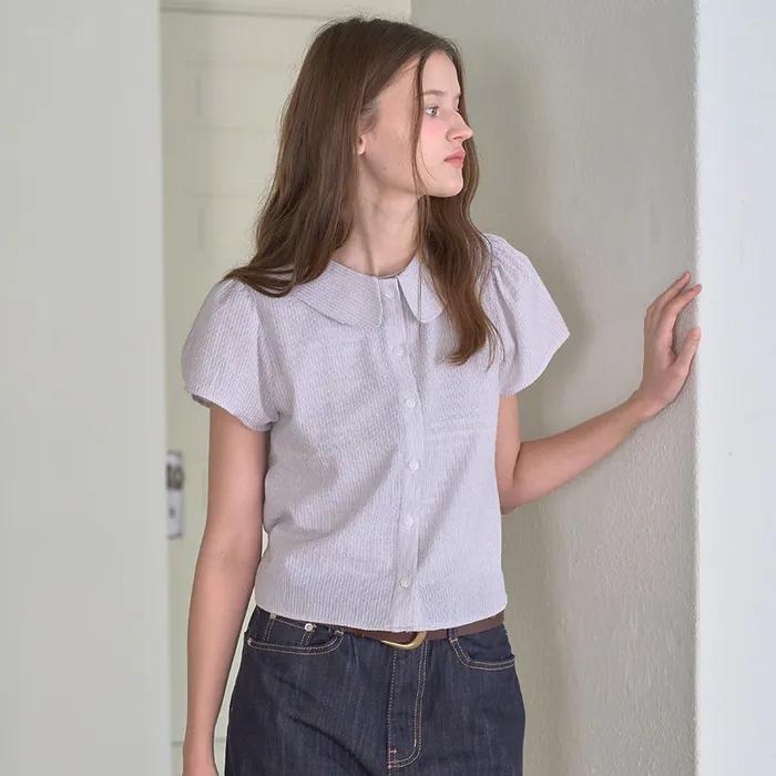 COSMO COLLAR PUFF SLEEVE BLOUSE_GRAY