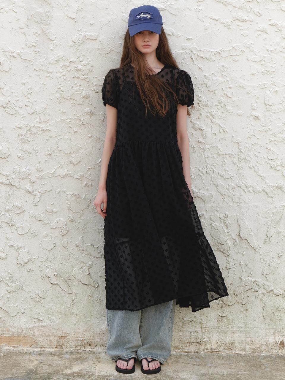 A SHEER PUFF SLEEVE DRESS_BLACK