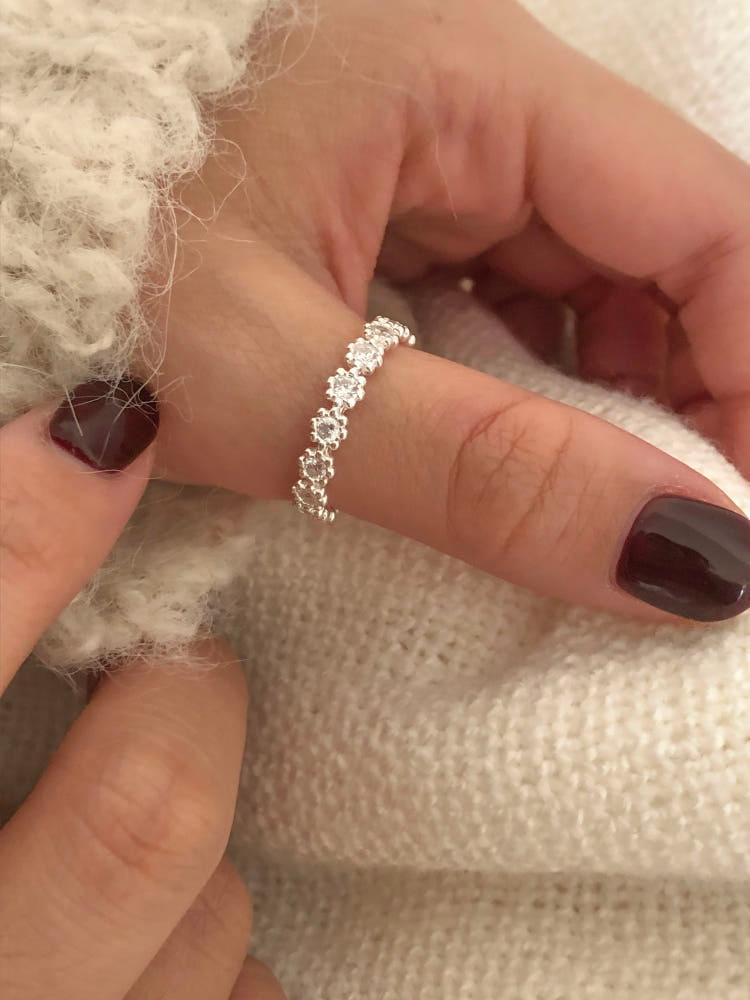 [둥그런/ 925 silver] 페이브 은 반지 - 925 실버 데일리 레이어드링 큐빅 베이직 심플 반지