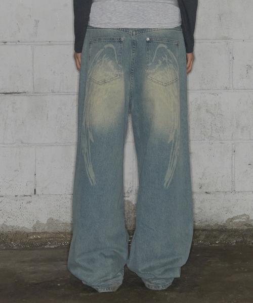 엔젤 빈티지 워싱 핀턱팬츠 (BLUE) F25QD891