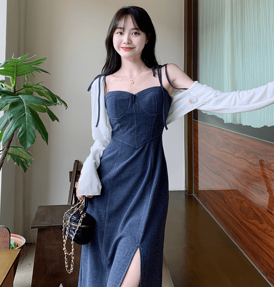 [무료/당일출고]봄 여름 썸머 나시 민소매 옆트임 뷔스티에 롱원피스 볼레로 긴팔 가디건 투피스