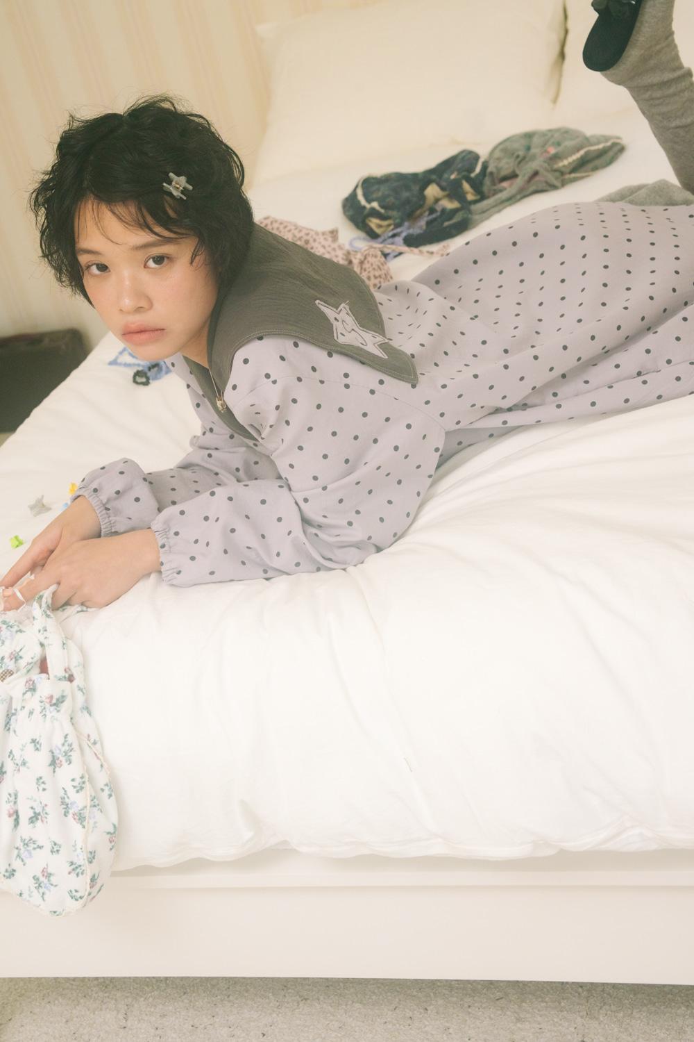 POLKA STAR PATCH SAILOR DRESS _PURPLE