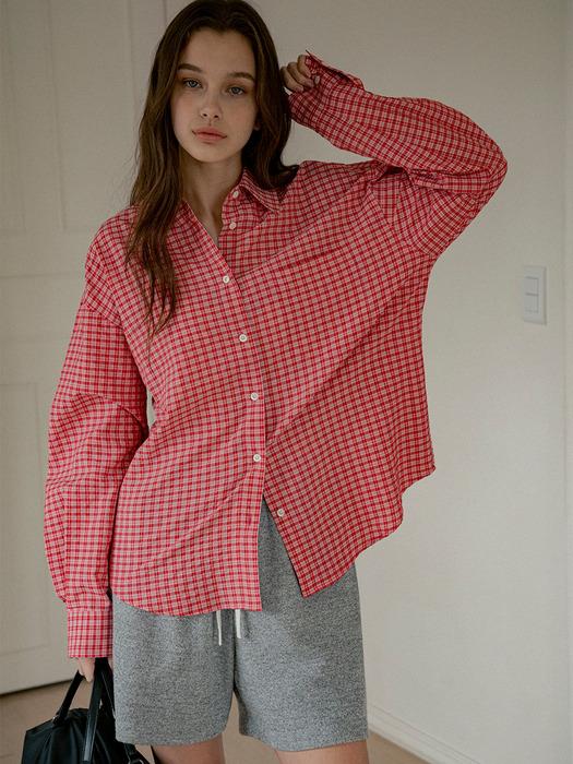 A3513 링클 체크 셔츠_Floral red