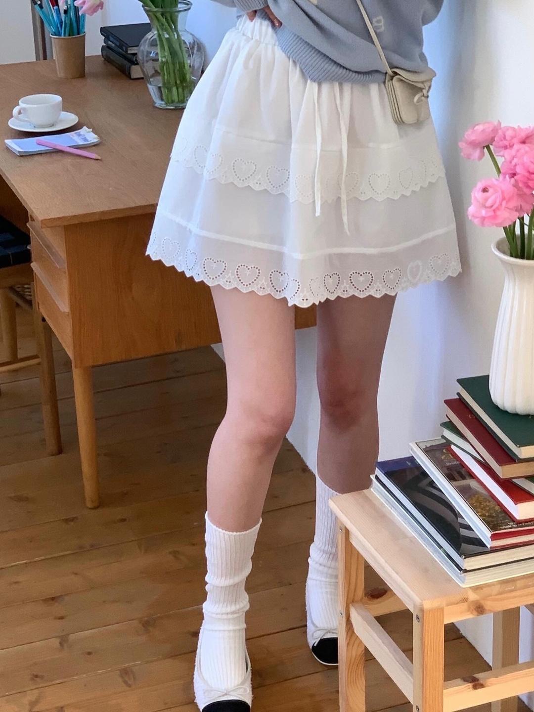 하트 레이스 미니 스커트